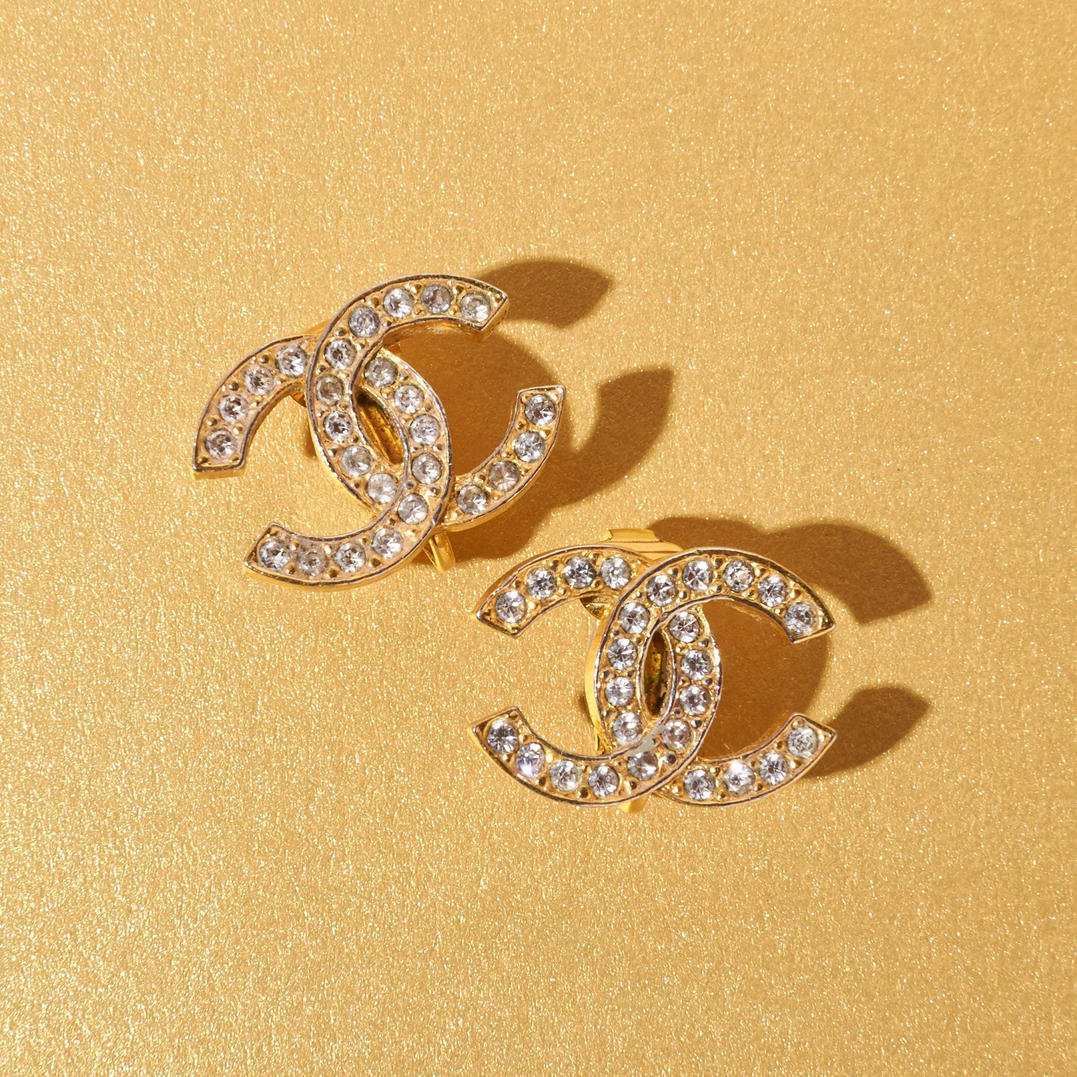 Chanel Vintage Logo Crystal Earrings - Parallel Luxury