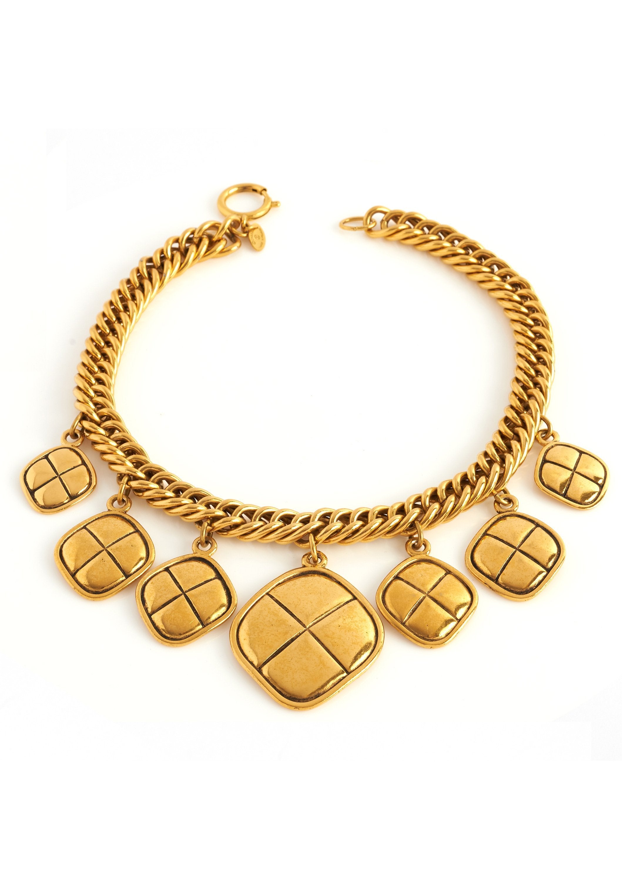 Chanel Matelasse Charm Necklace, Gold Plated, Vintage - 1991