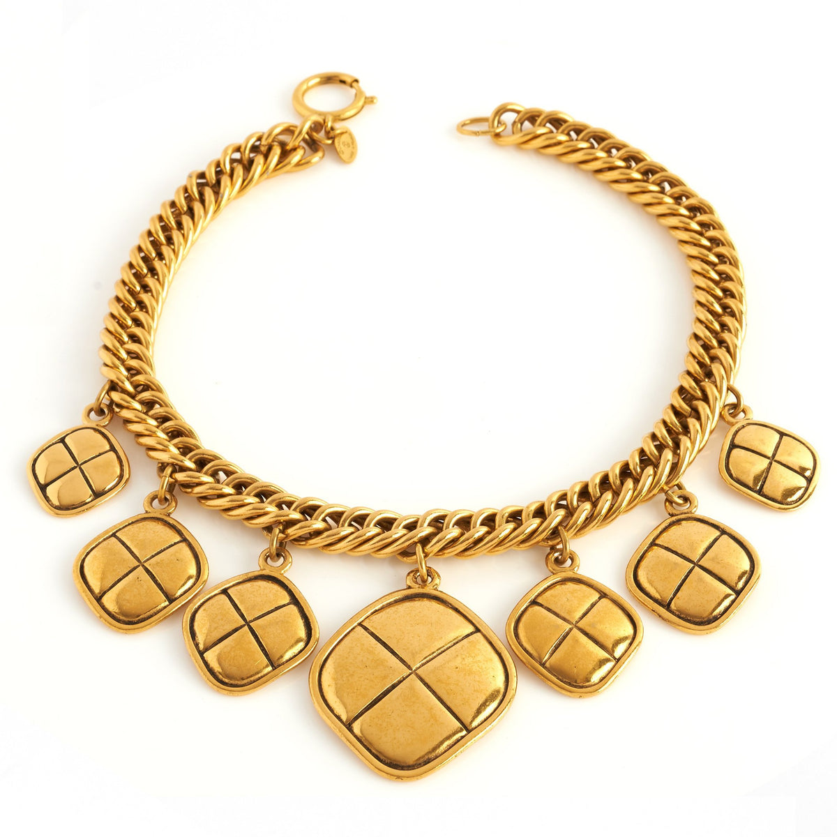 Chanel Matelasse Charm Necklace, Gold Plated, Vintage - 1991