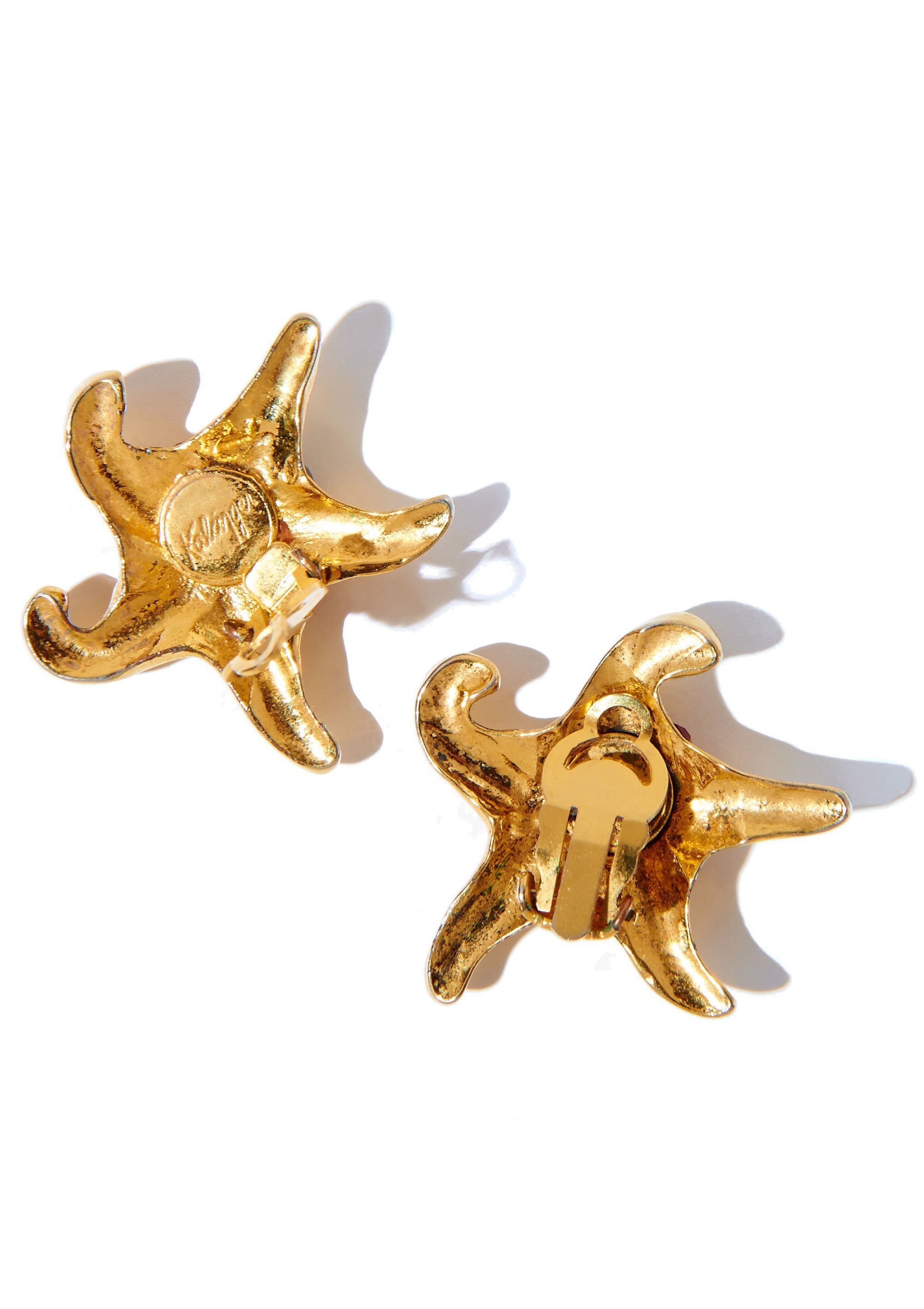 Escada Leather Clip-On Earrings - Gold-Tone Metal Clip-On